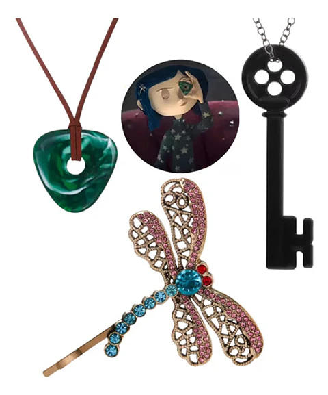 Coraline Llave Botón Collar Mágico Y Broche Set Regalo Geek