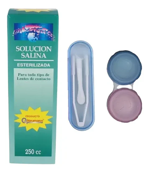 Solución Salina + Estuche Pinza Y Aplicador Lentes Contacto