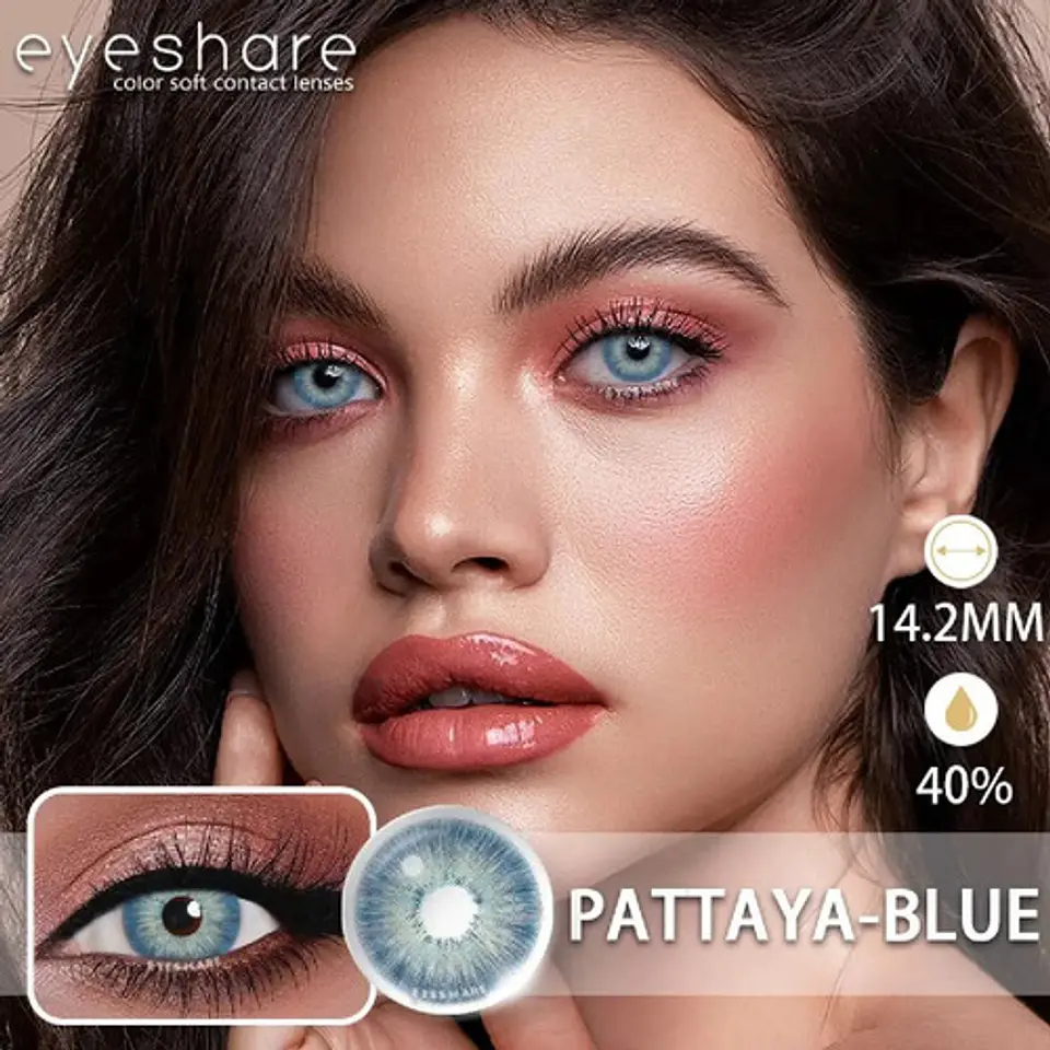 Lentes De Contacto Natural Pattaya Blue Líquido Y Estuche 4