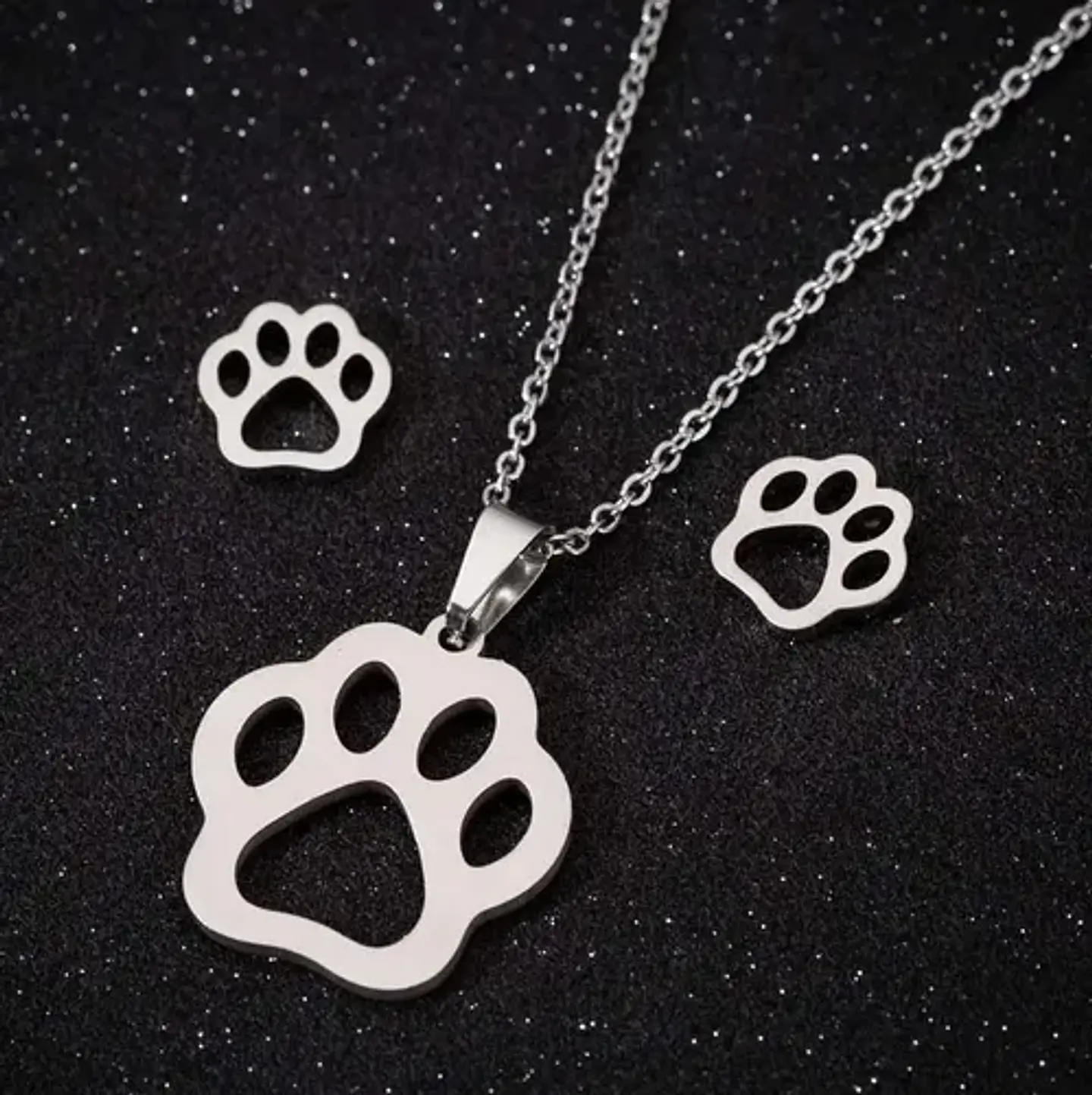 Conjunto Pata Perro Gato Cadena Colgante Aros + Caja Regalo  2