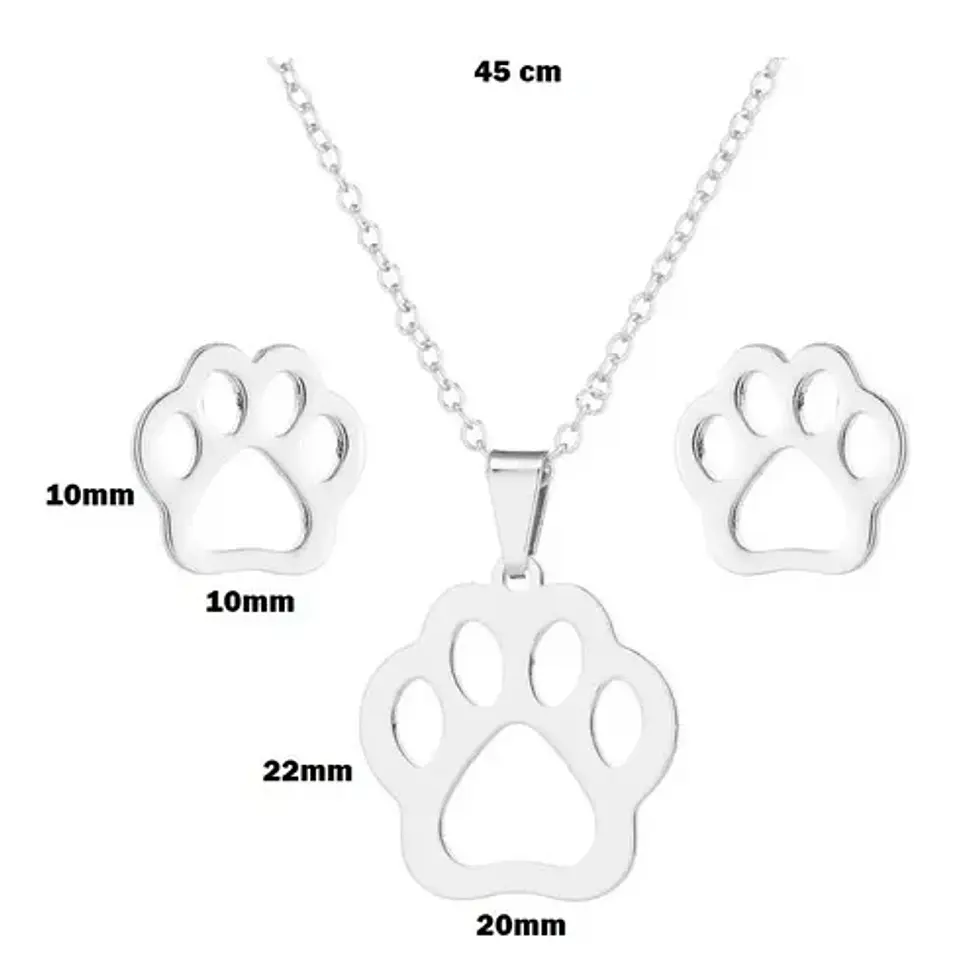 Conjunto Pata Perro Gato Cadena Colgante Aros + Caja Regalo  3