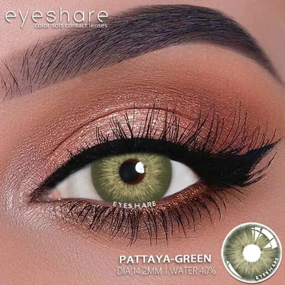 Lentes De Contacto Natural Pattaya Green Líquido Y Estuche 3