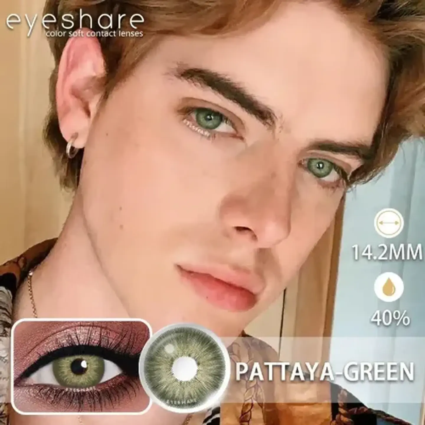 Lentes De Contacto Natural Pattaya Green Líquido Y Estuche 4