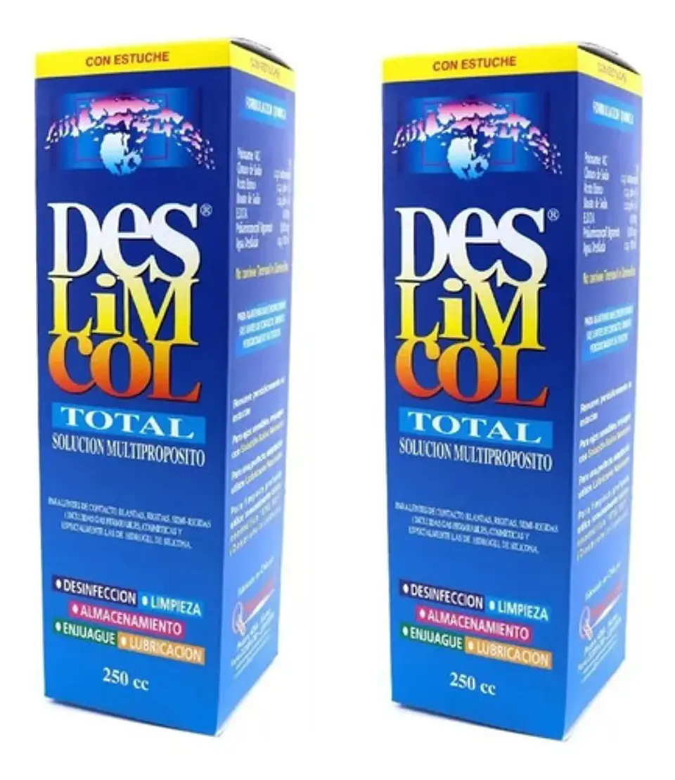 2 Líquidos Multiproposito Solución Lentes 250 Cc + Estuches 1