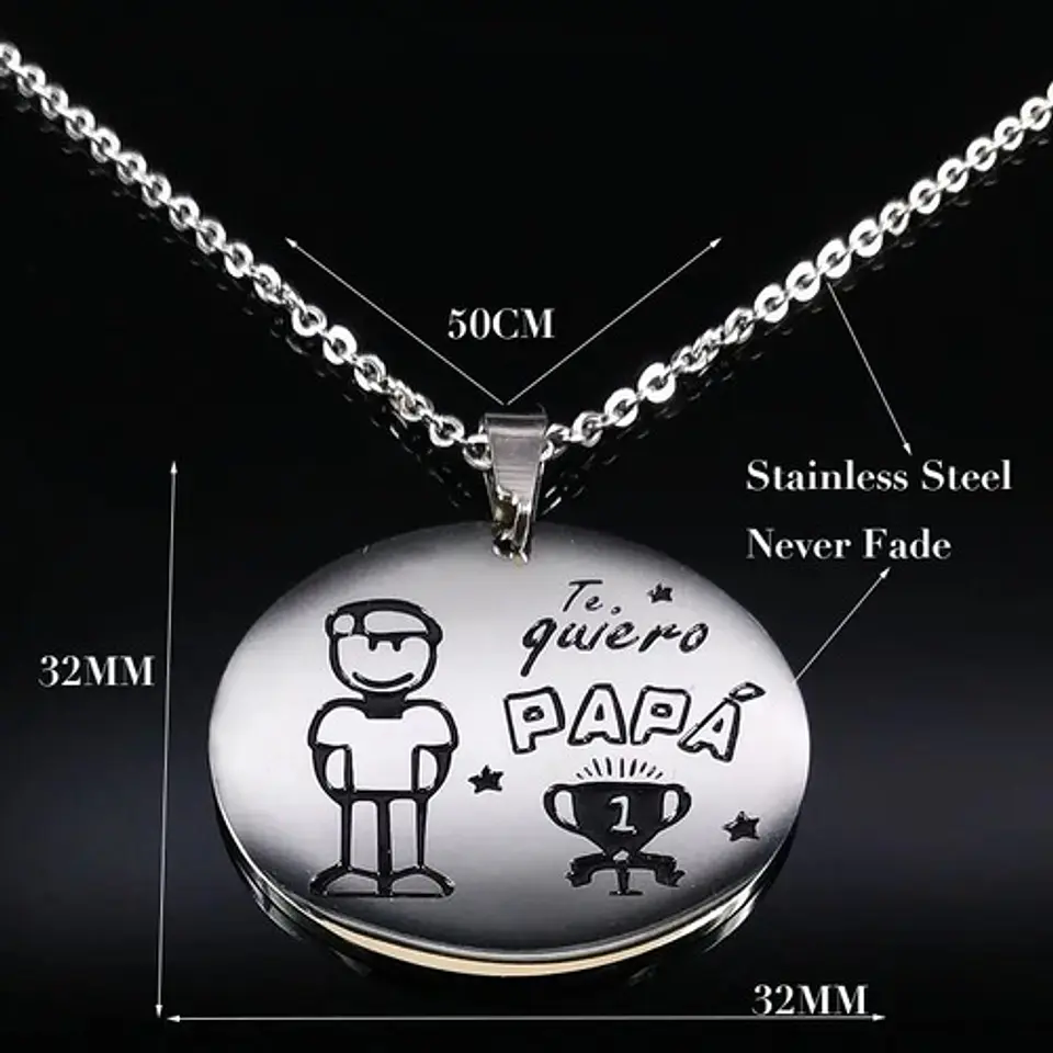 Cadena Colgante Familia Padre Papá Grabado + Caja Regalo 3