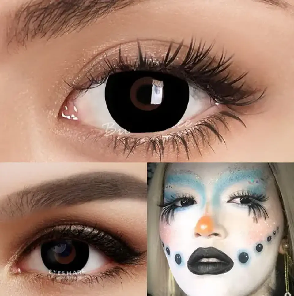 Lentes Contacto Negro Cosplay Halloween +liquido +estuche 2