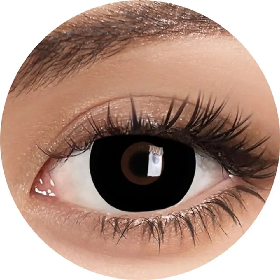 Lentes Contacto Negro Cosplay Halloween +liquido +estuche 5