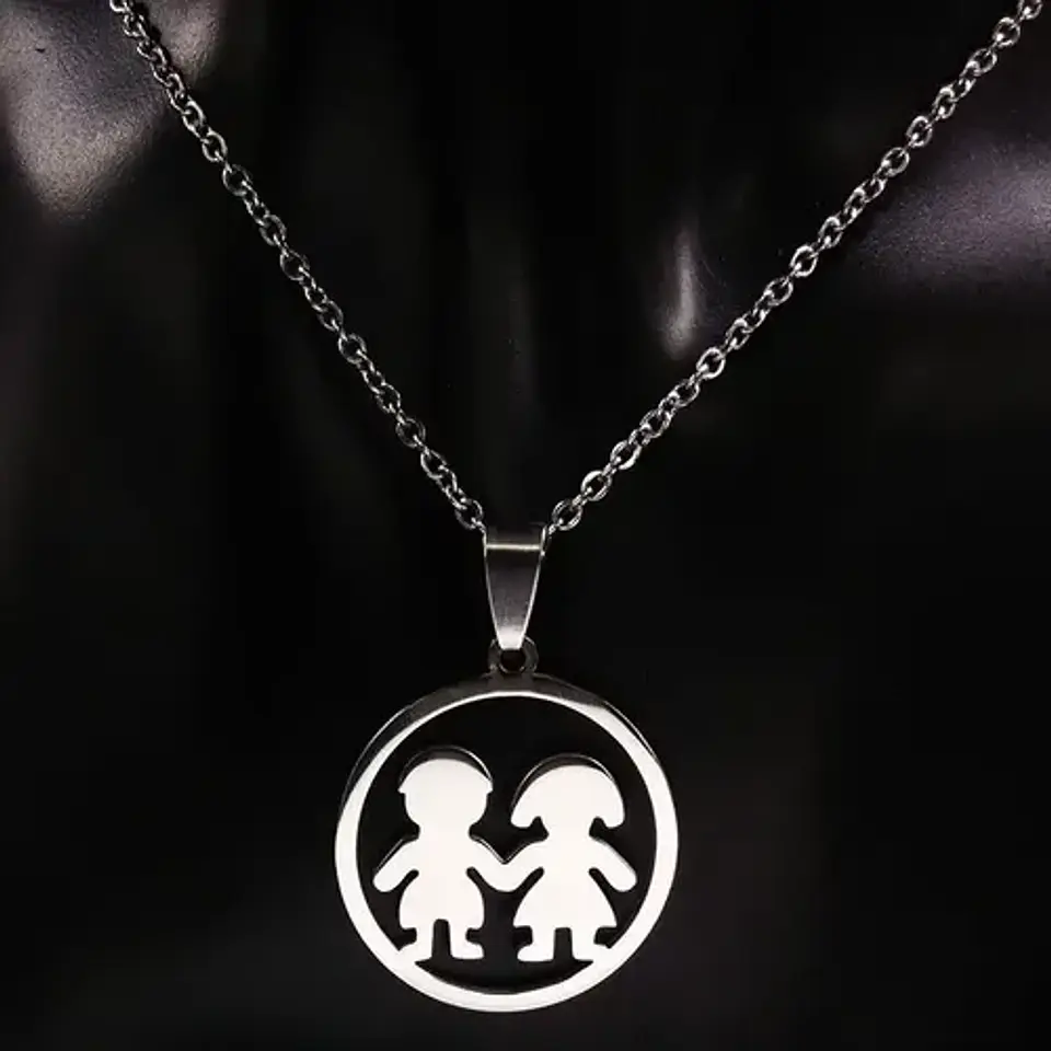 Cadena Colgante Familia Pareja Niño Niña Hijos + Caja Regalo 5