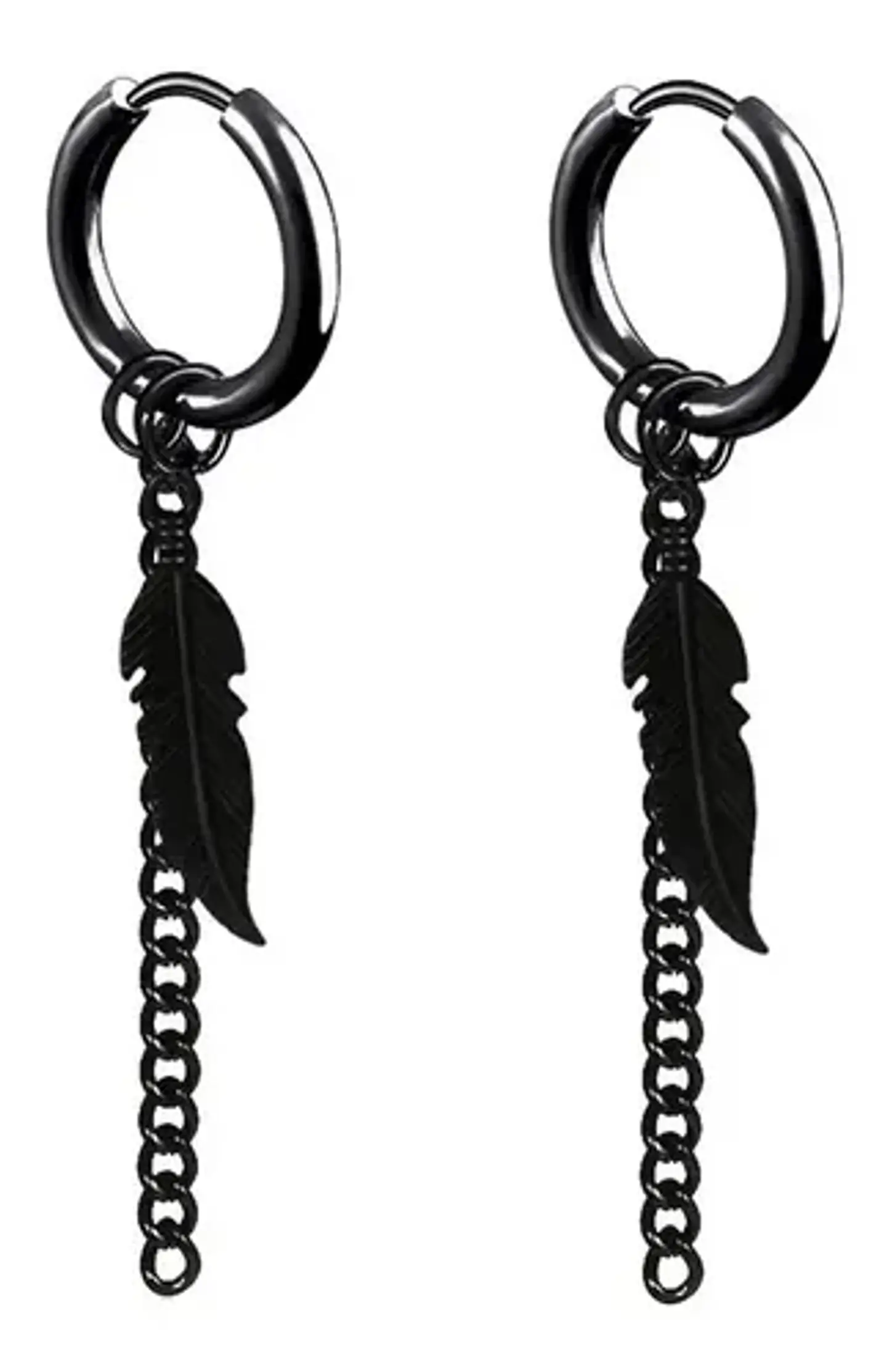 Aros Pluma Punk Gótico Kpop Rock Black + Bolsa Regalo Joyas 1