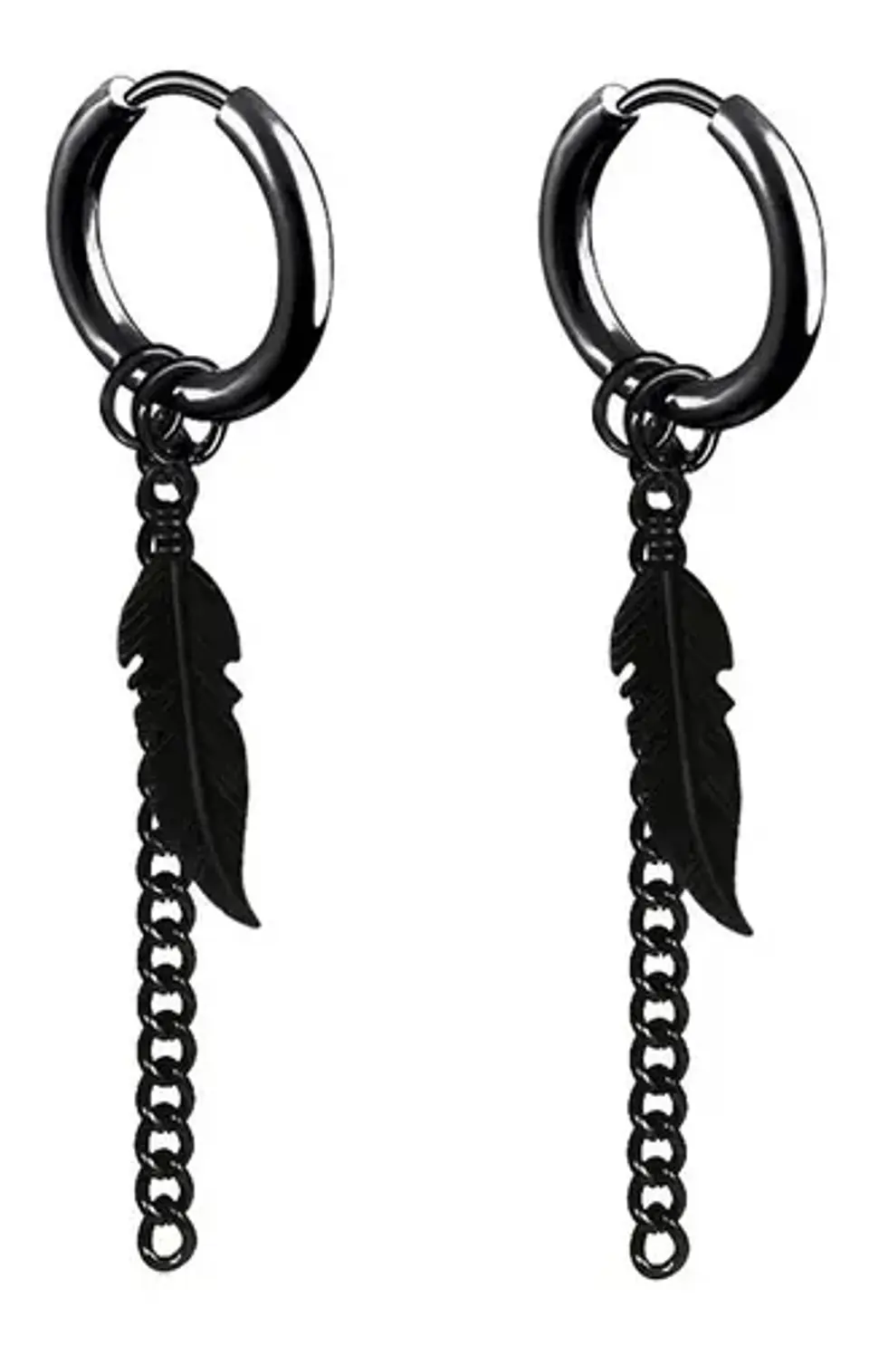Aros Pluma Punk Gótico Kpop Rock Black + Bolsa Regalo Joyas 1