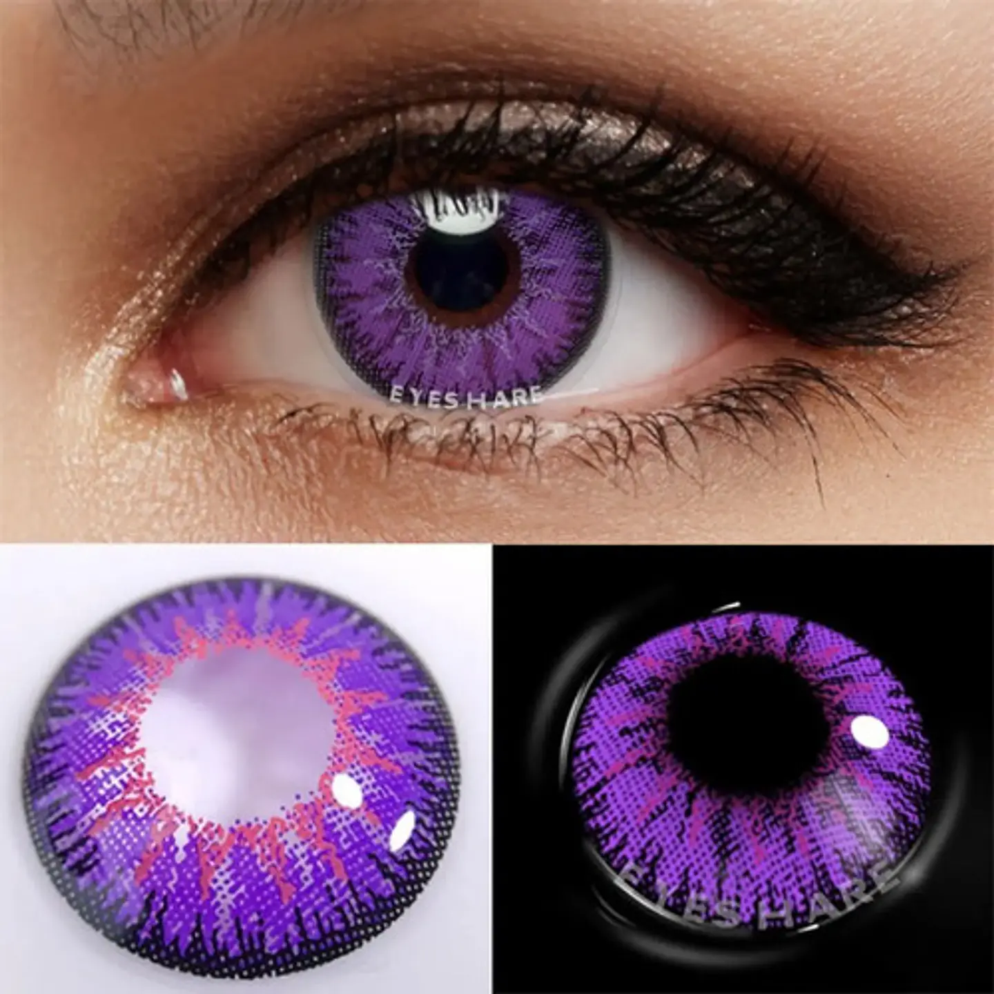 Lentes Contacto Morado Cosplay Halloween +liquido +estuche 2