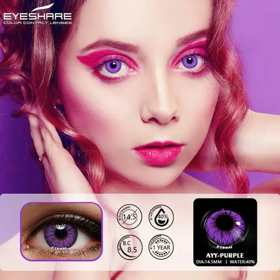 Lentes Contacto Morado Cosplay Halloween +liquido +estuche 5