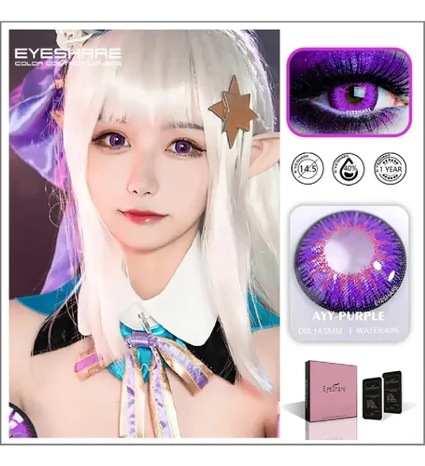Lentes Contacto Morado Cosplay Halloween +liquido +estuche 6