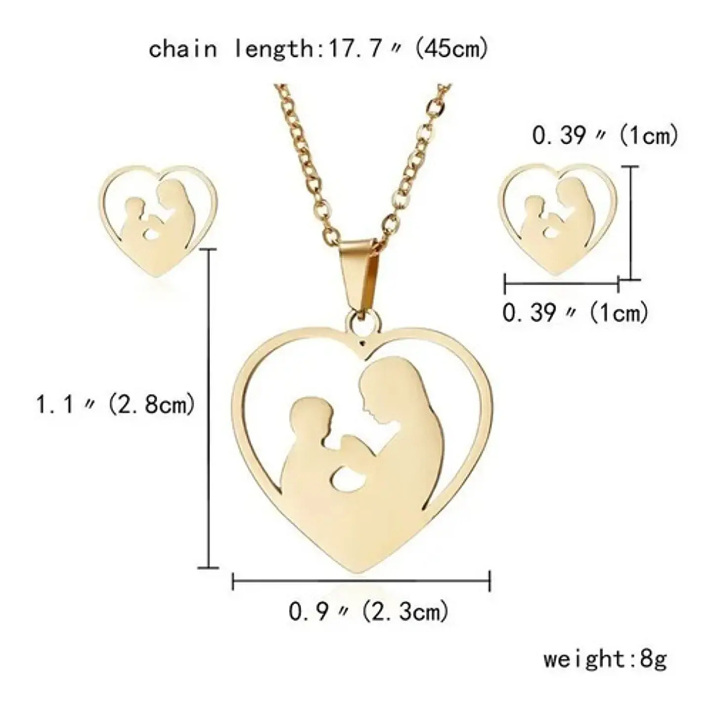 Conjunto Cadena Colgante Y Aros Madre E Hijo Corazón Regalo 4