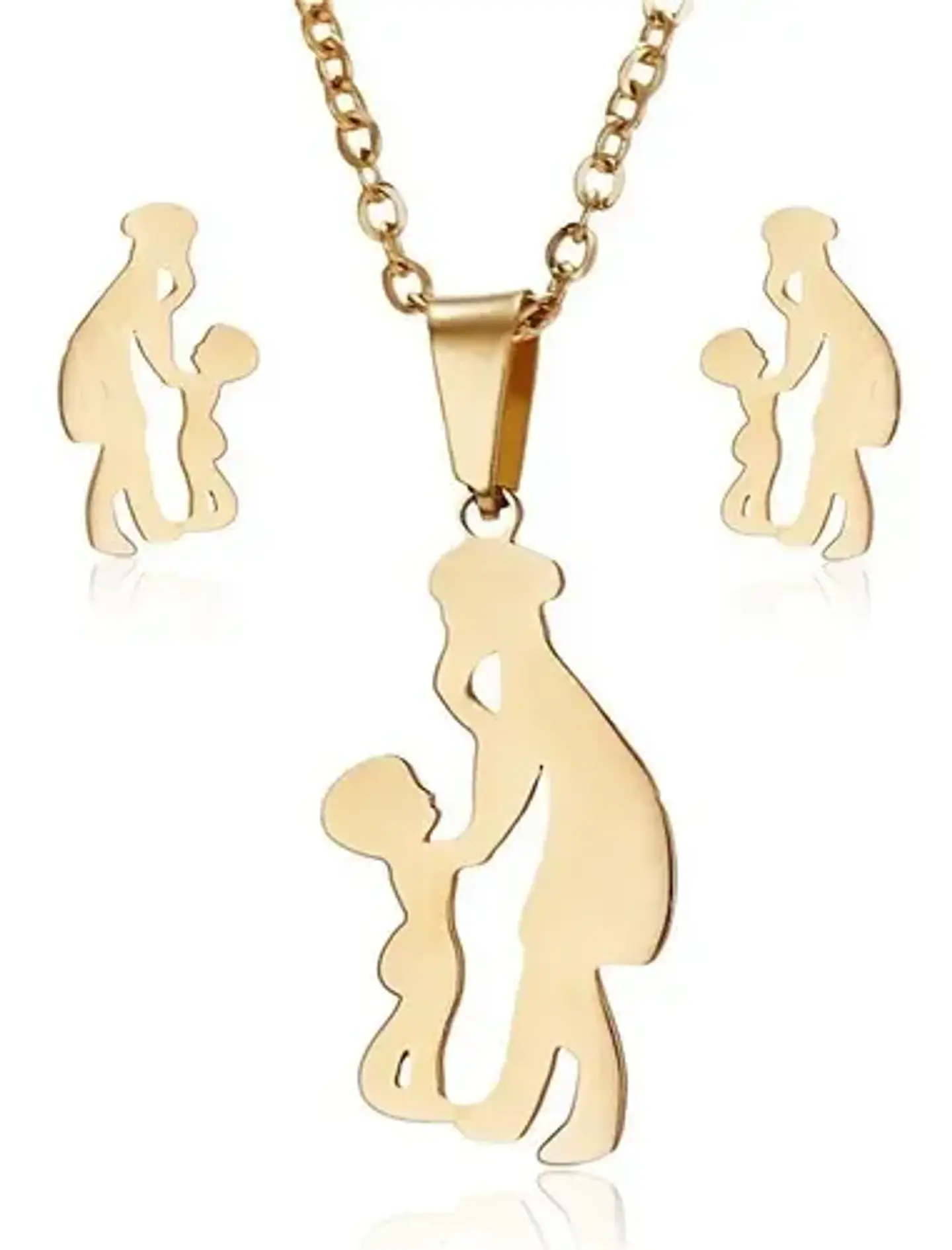 Conjunto Cadena Colgante Y Aros Madre E Hijo Corazón Regalo 6