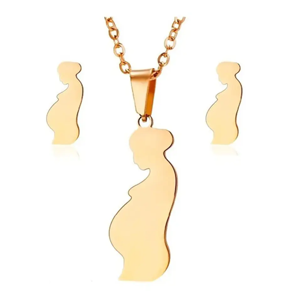 Conjunto Cadena Colgante Y Aros Madre E Hijo Corazón Regalo 10