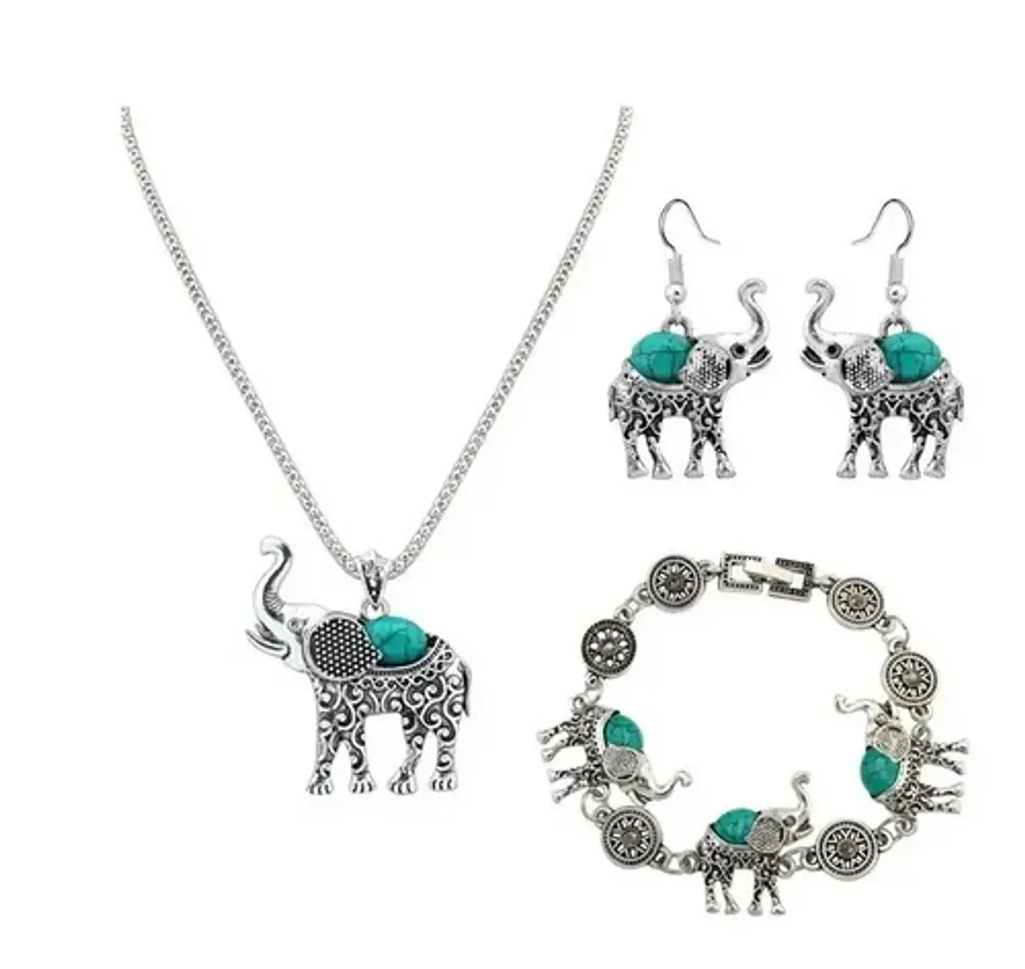 Conjunto Elefante Vintage Collar Aros Pulsera + Bolsa Regalo 1
