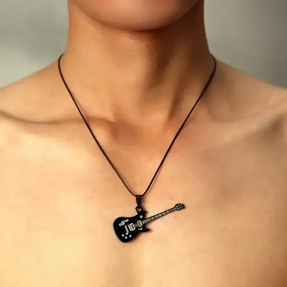 Collar Guitarra Eléctrica Rock Hombre + Bolsa Regalo Joyas 2