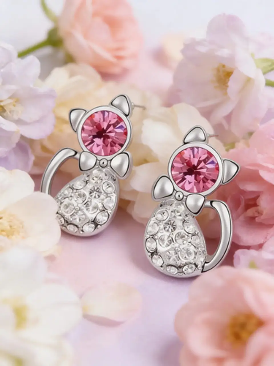 Aros Gato Cristal Mujer Niña + Bolsa Regalo Joyas 1