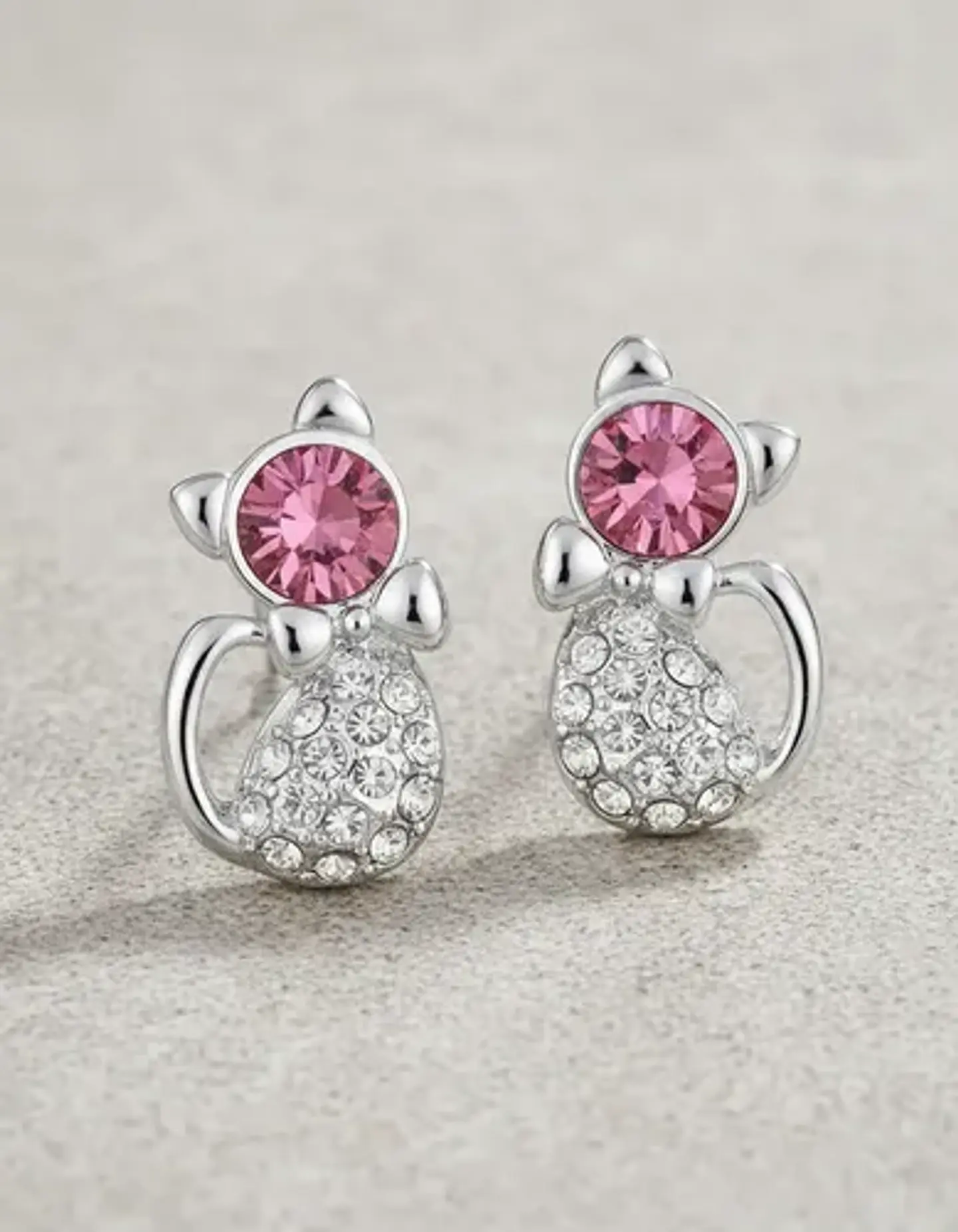 Aros Gato Cristal Mujer Niña + Bolsa Regalo Joyas 2