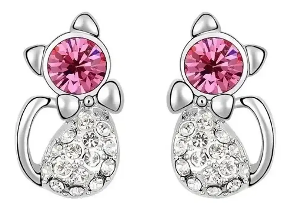 Aros Gato Cristal Mujer Niña + Bolsa Regalo Joyas 4
