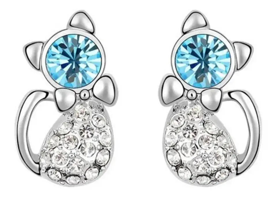 Aros Gato Cristal Mujer Niña + Bolsa Regalo Joyas 7