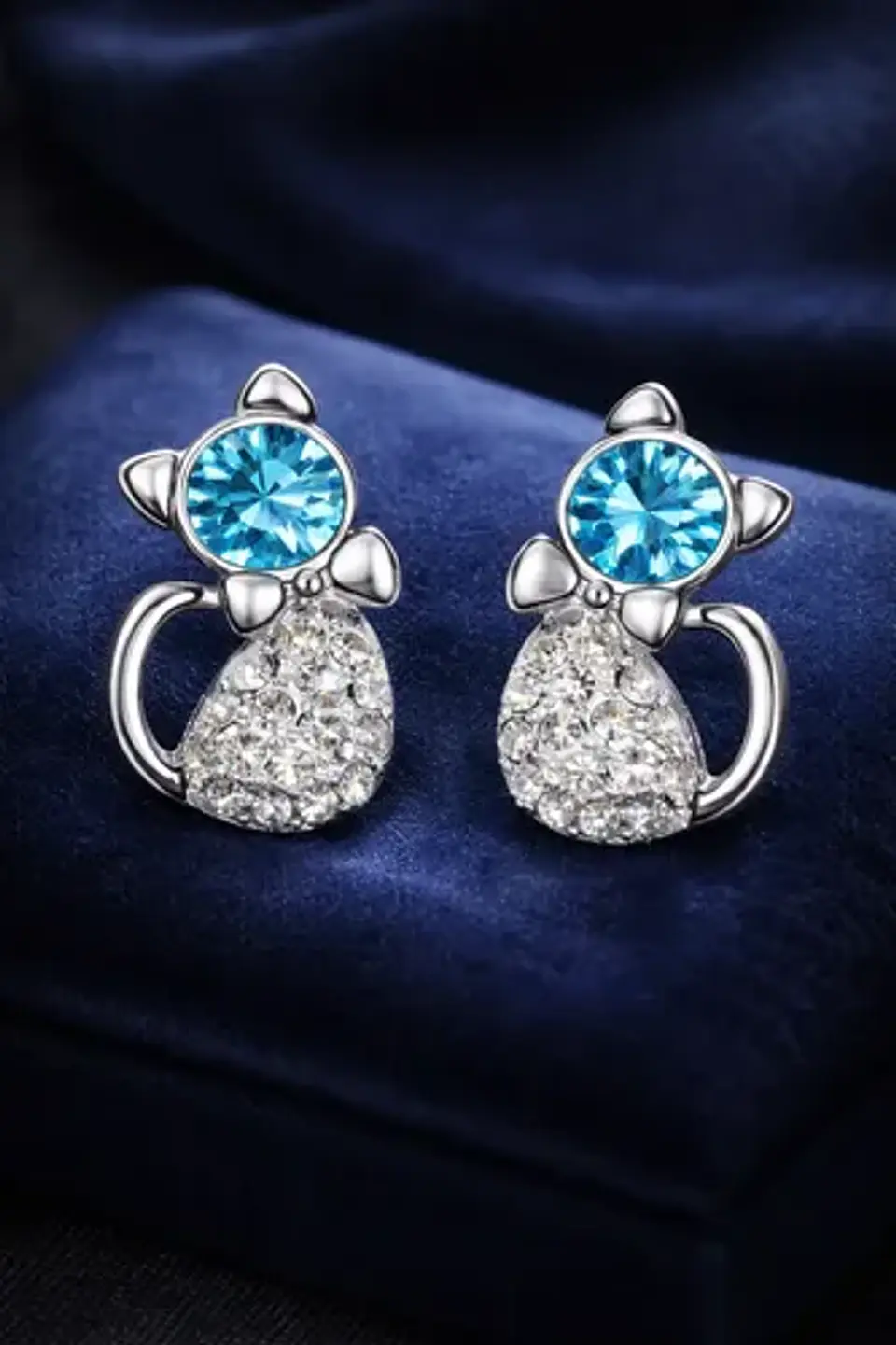 Aros Gato Cristal Mujer Niña + Bolsa Regalo Joyas 8
