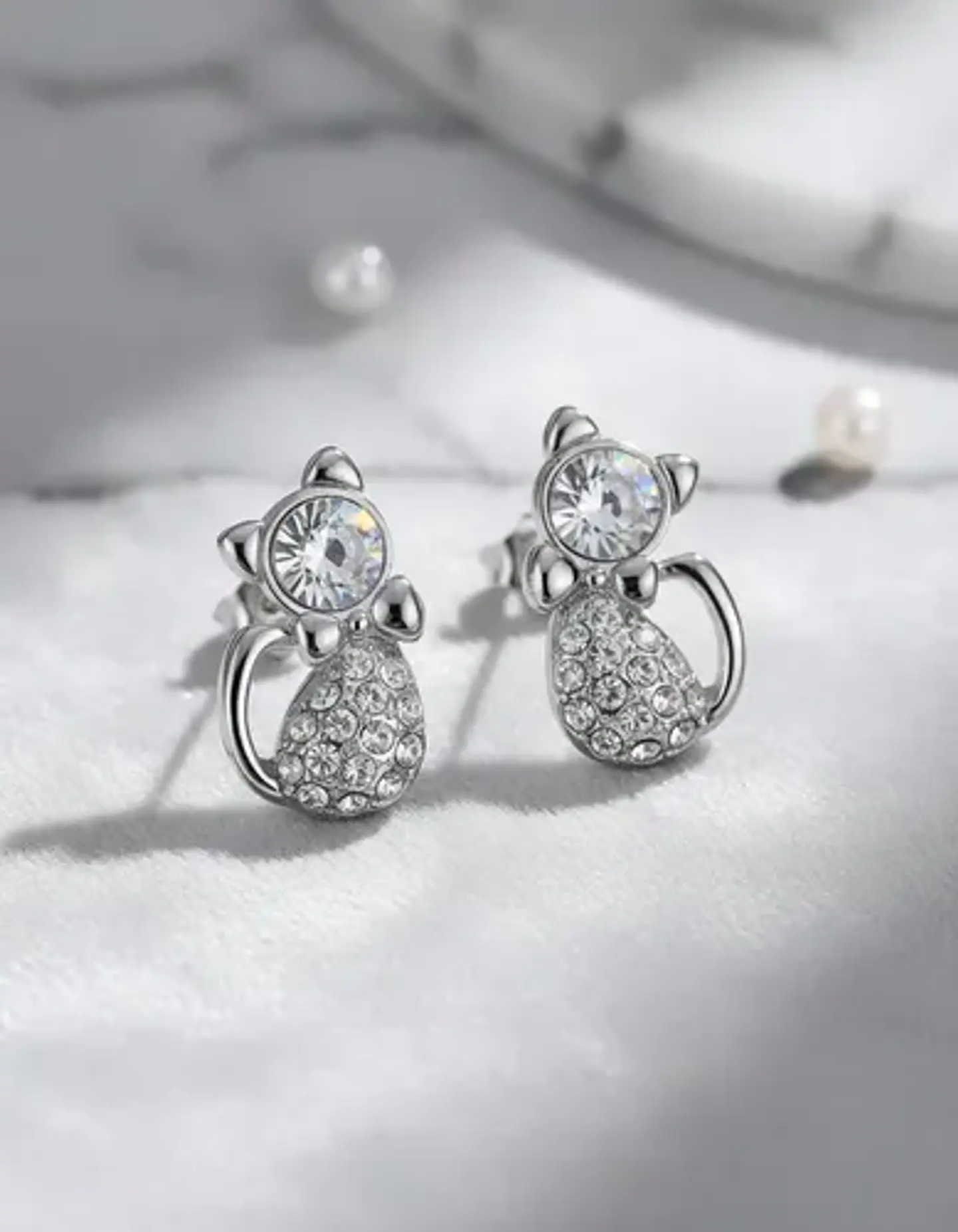 Aros Gato Cristal Mujer Niña + Bolsa Regalo Joyas 11