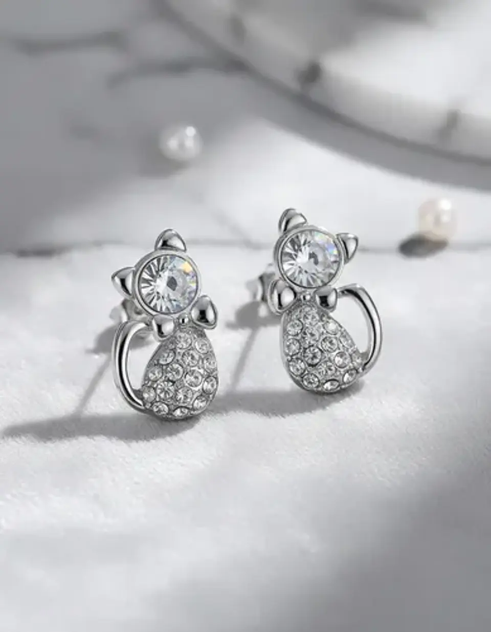 Aros Gato Cristal Mujer Niña + Bolsa Regalo Joyas 11
