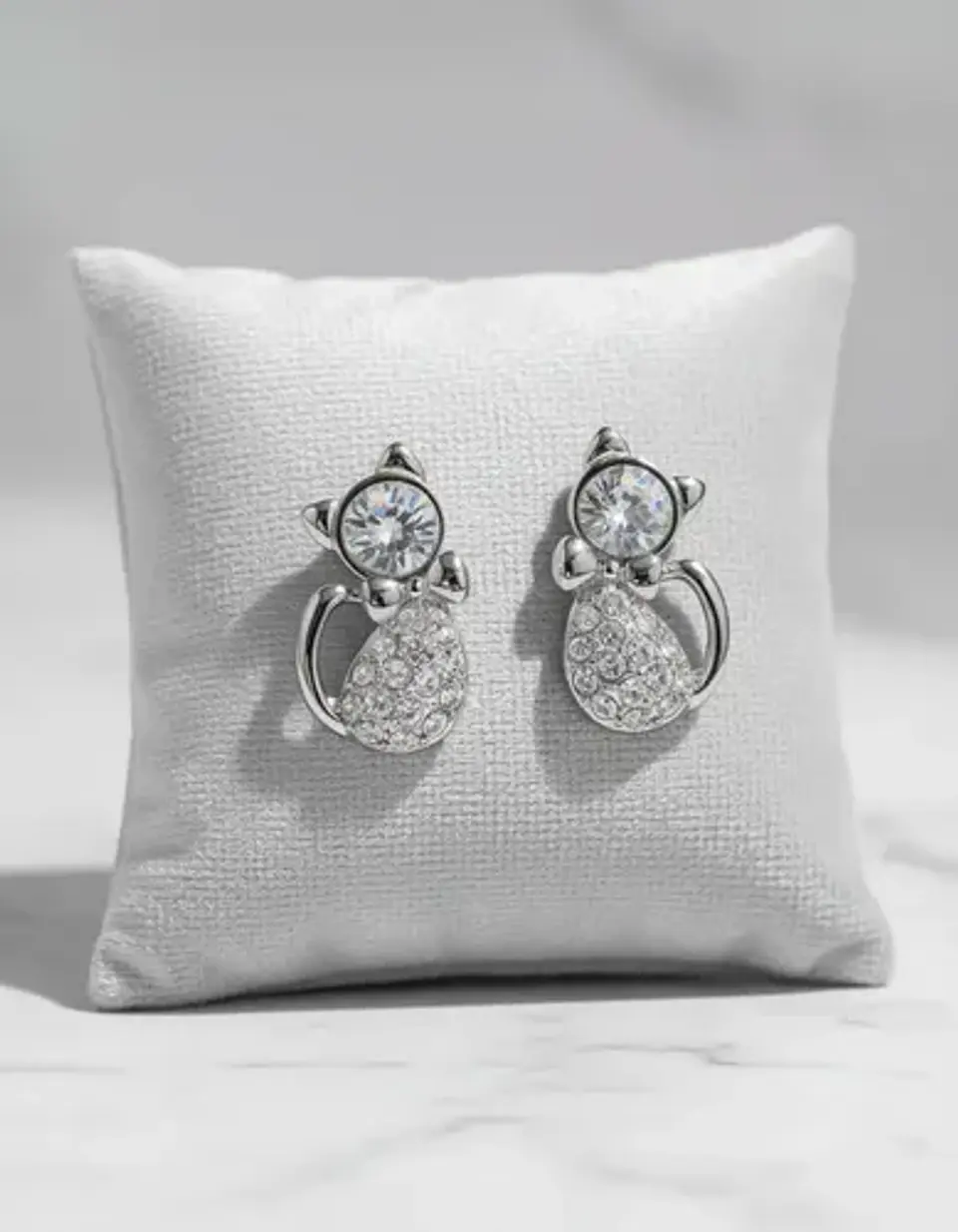 Aros Gato Cristal Mujer Niña + Bolsa Regalo Joyas 12