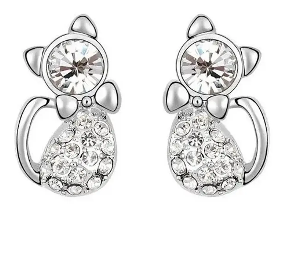 Aros Gato Cristal Mujer Niña + Bolsa Regalo Joyas 13