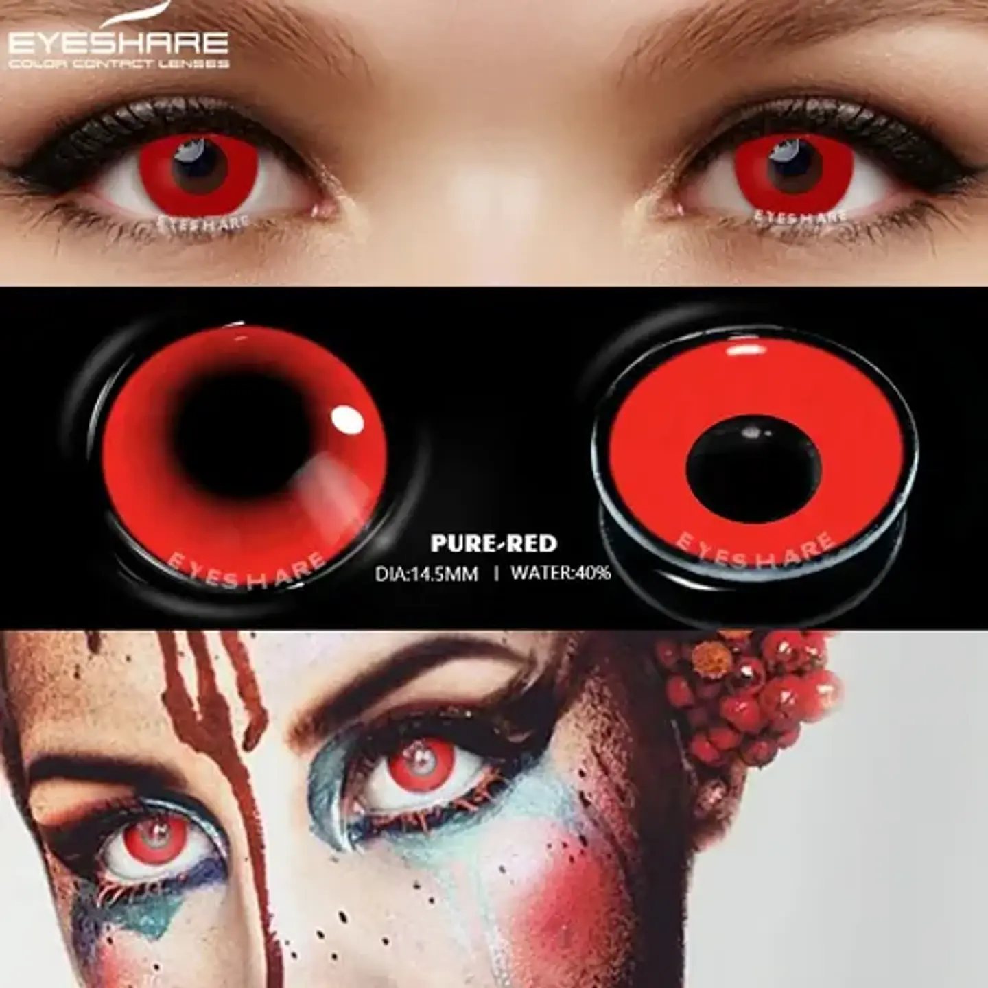 Lentes Contacto Rojo Cosplay Halloween +liquido +estuche 4