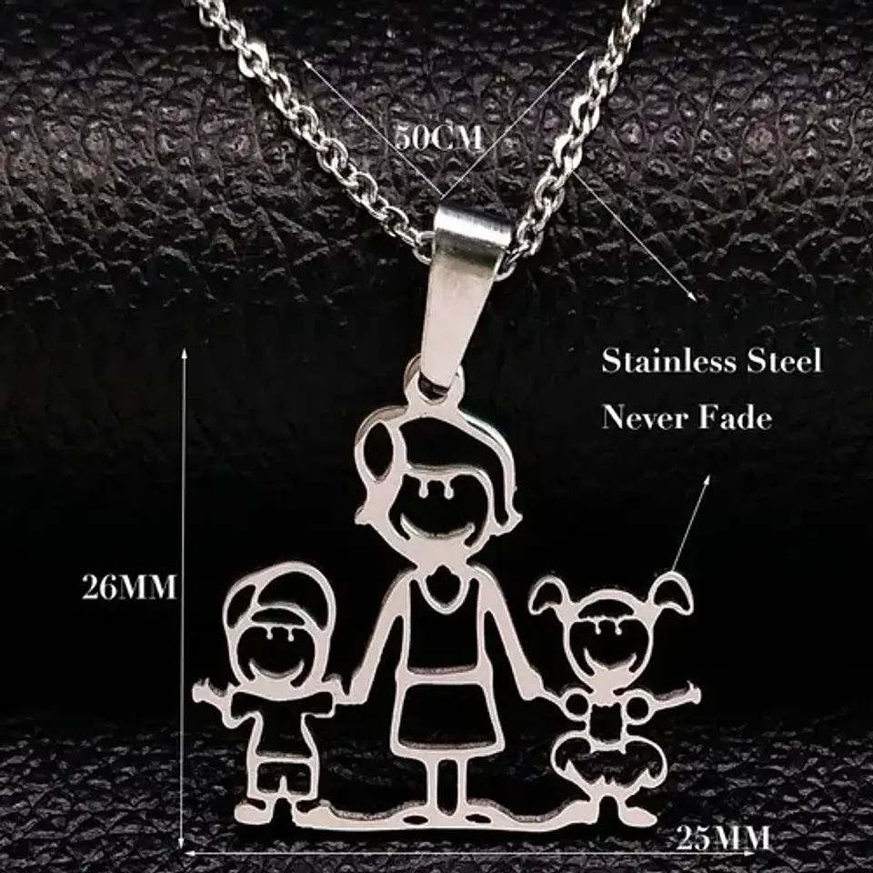 Collar Familia Mamá Hijo Hija + Caja Regalo Joyas 4