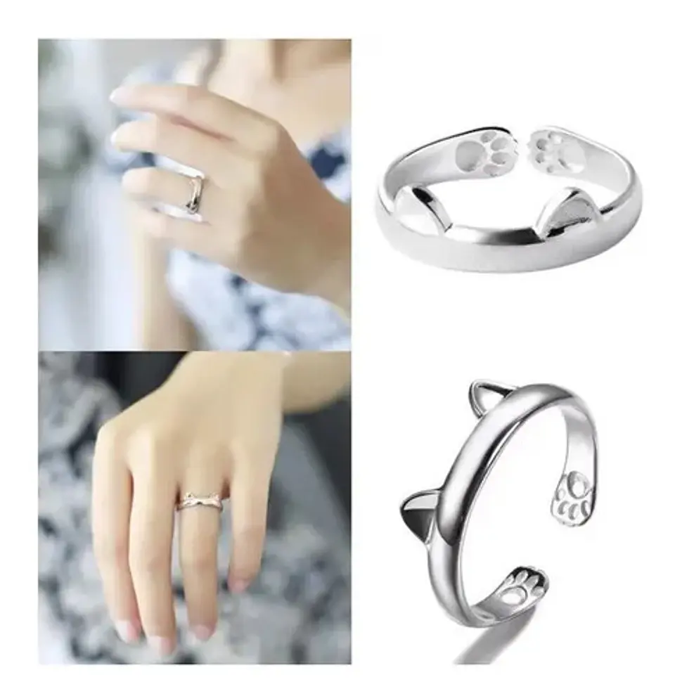 Anillo Ajustable Orejas Gato + Caja Terciopelo Regalo 2