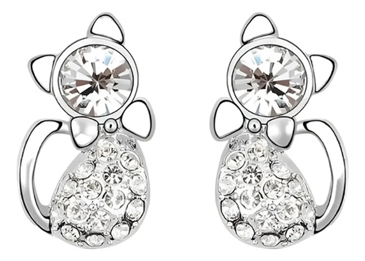 Aros Gato Cristal Blanco + Bolsa Terciopelo Regalo Joyas 1