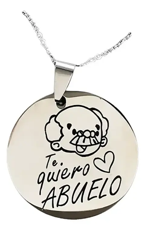 Collar Abuelo Cadena Colgante Grabado + Caja Regalo Joyas