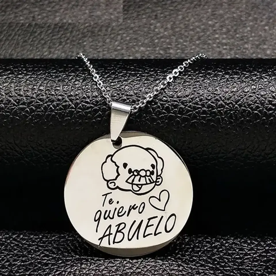 Collar Abuelo Cadena Colgante Grabado + Caja Regalo Joyas 2