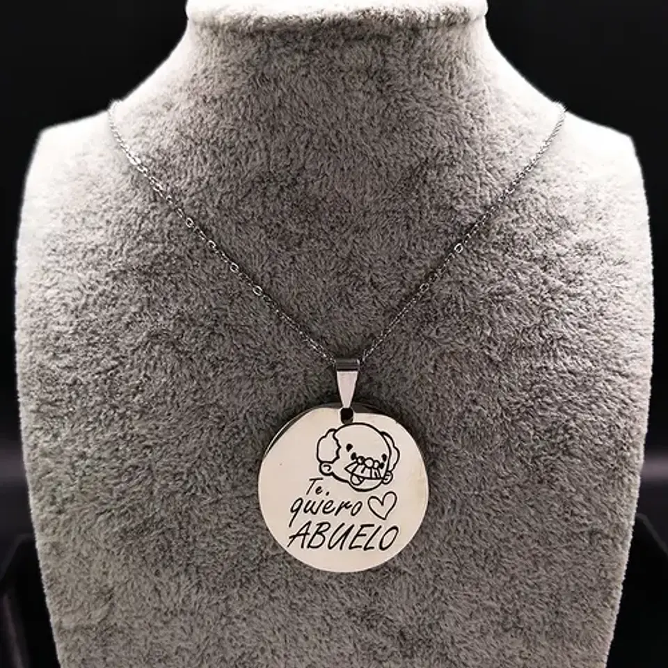 Collar Abuelo Cadena Colgante Grabado + Caja Regalo Joyas 4