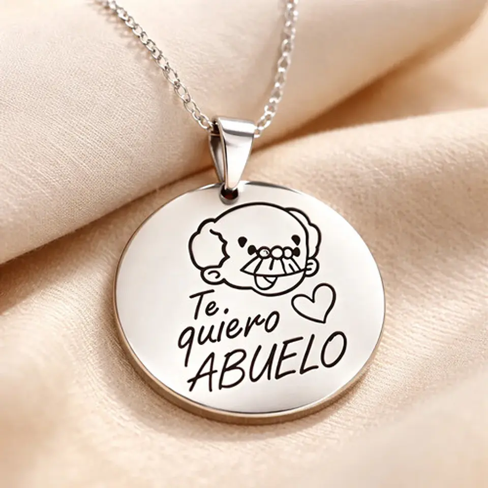 Collar Abuelo Cadena Colgante Grabado + Caja Regalo Joyas 5