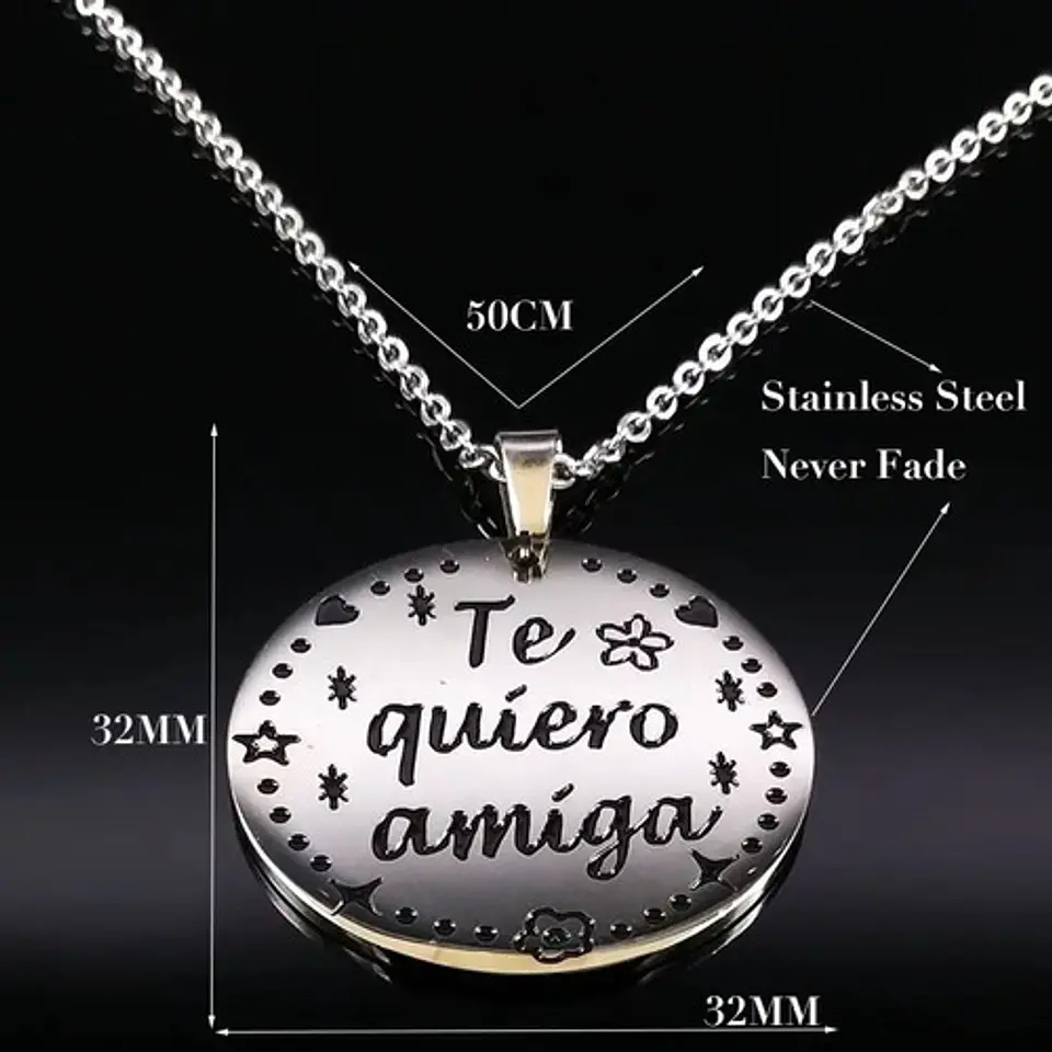 Collar Amigas Cadena Colgante Grabado + Caja Regalo Joyas 3