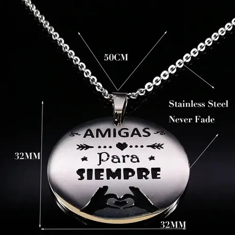 Collar Amigas Cadena Colgante Grabado + Caja Regalo Joyas 6