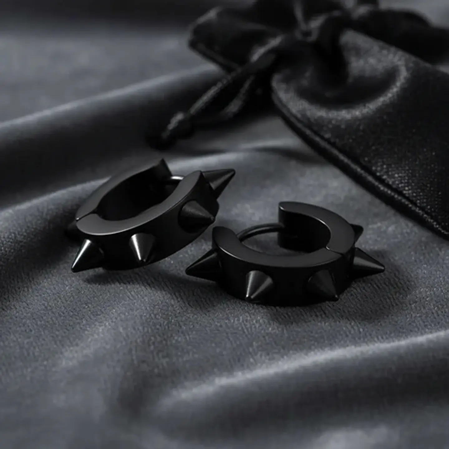 Aros Punk Gótico Kpop Rock Black + Bolsa Regalo Joyas 2