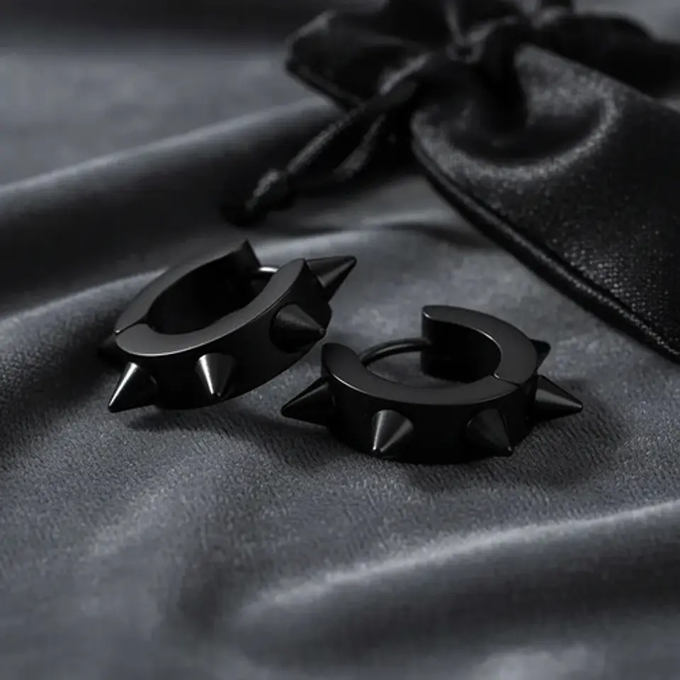 Aros Punk Gótico Kpop Rock Black + Bolsa Regalo Joyas 2