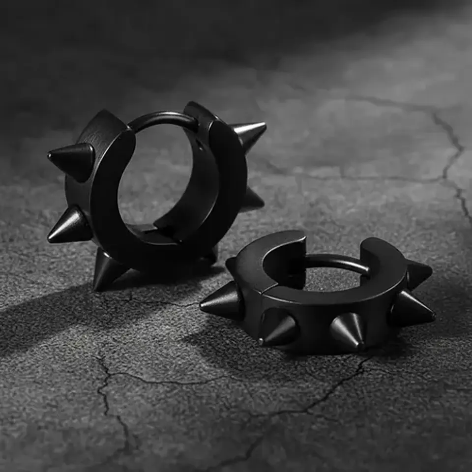 Aros Punk Gótico Kpop Rock Black + Bolsa Regalo Joyas 3