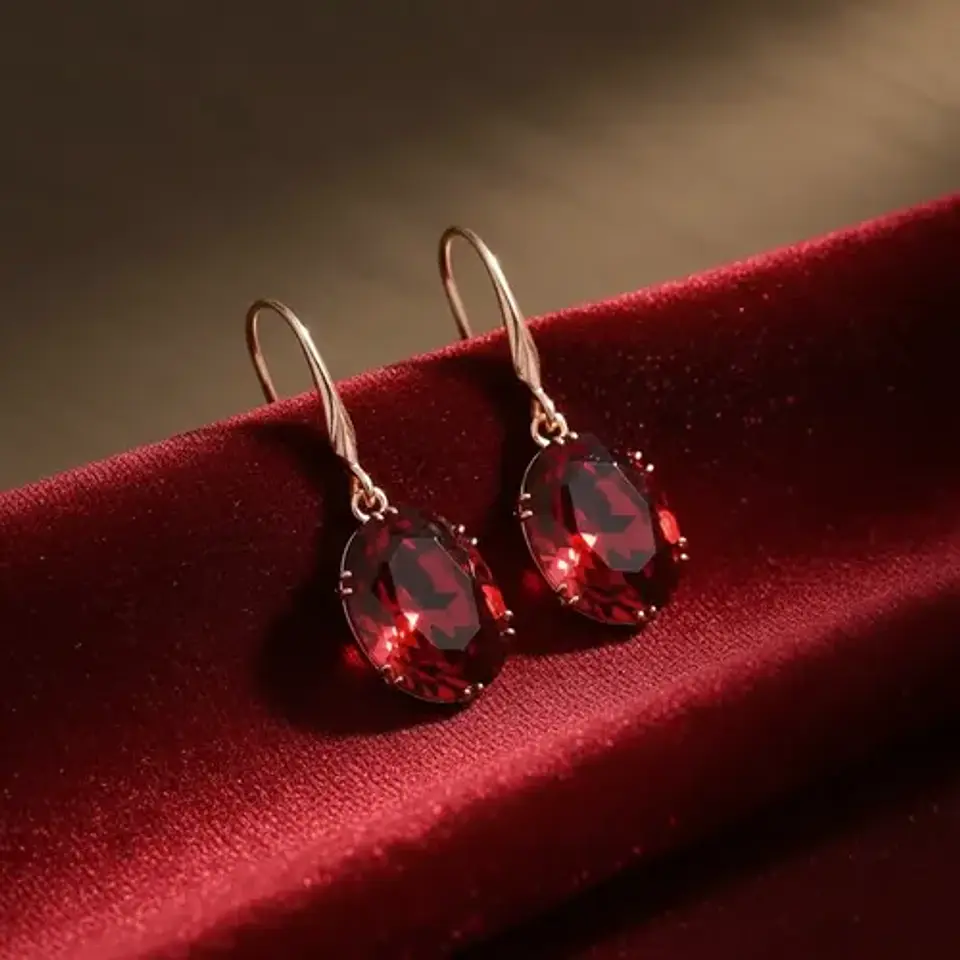 Aros Cristal Rojo Circonita Mujer + Bolsa Regalo Joyas 3