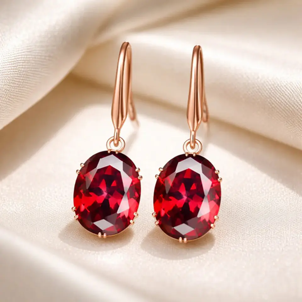Aros Cristal Rojo Circonita Mujer + Bolsa Regalo Joyas 4