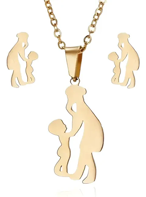 Conjunto Cadena Colgante Aros Madre E Hijo + Caja Regalo