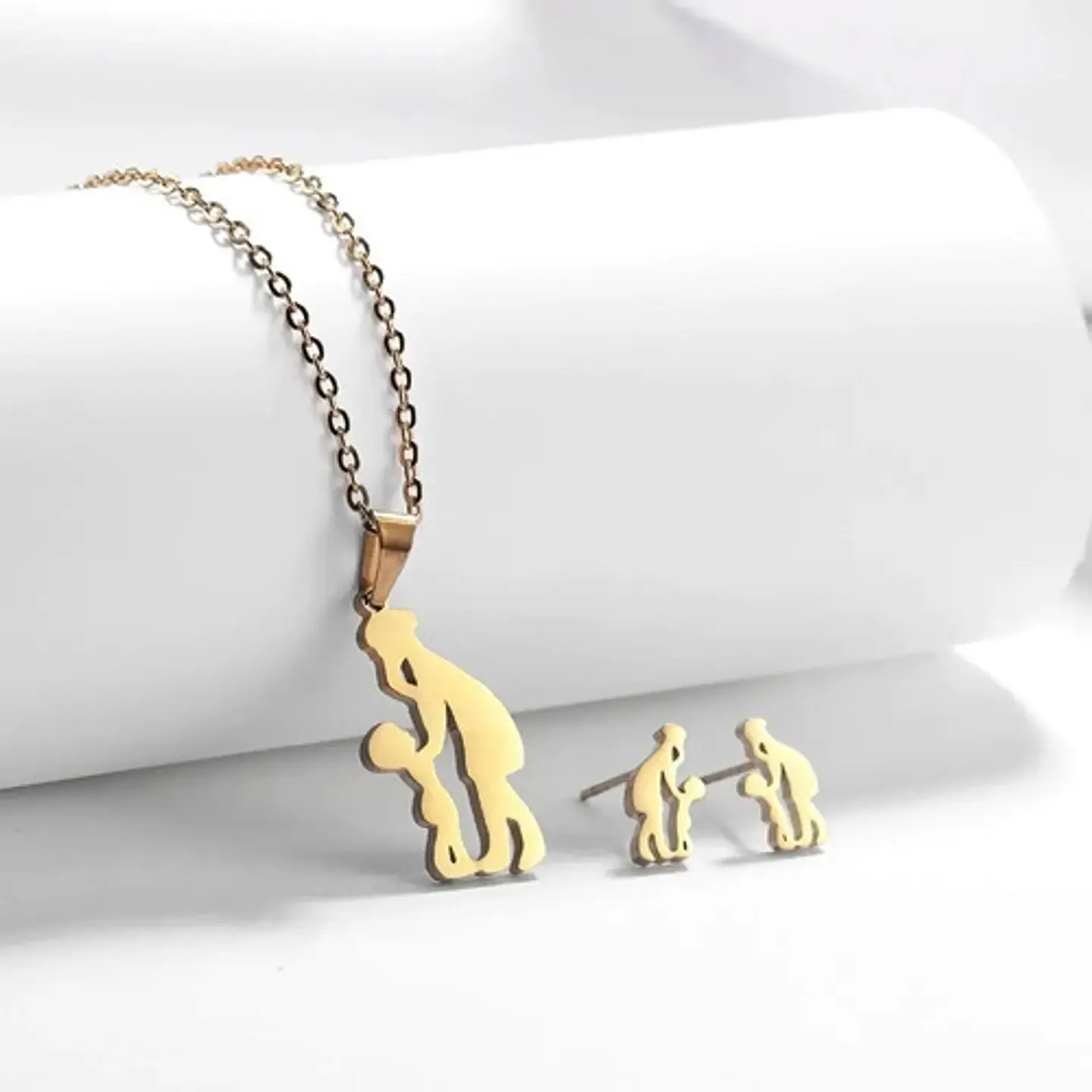 Conjunto Cadena Colgante Aros Madre E Hijo + Caja Regalo 3