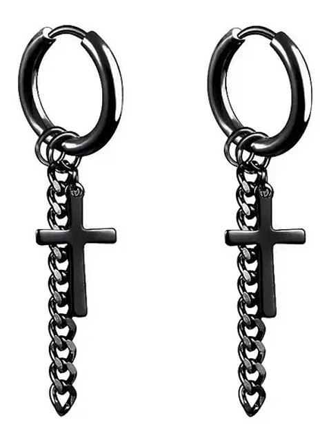 Aros Cruz Punk Rock Gótico Kpop Black + Bolsa Regalo Joyas