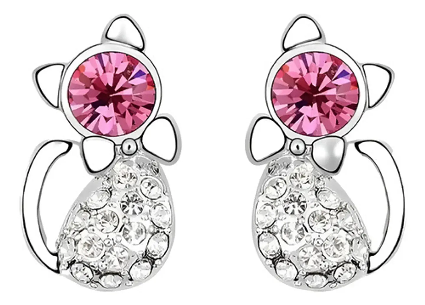 Aros Gato Cristal Rosado + Bolsa Terciopelo Regalo Joyas 1